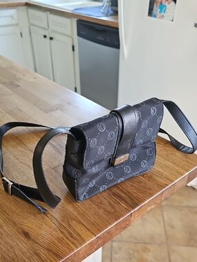 Womens Black Crossbody Bag with Monogram Pattern